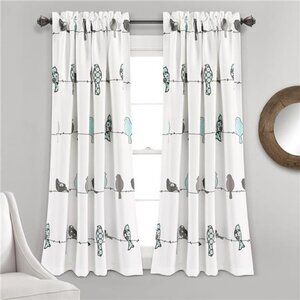 Rowley Birds Light Filtering Window Curtain Panels,Pair,52" W x63" L,Blue & Gray